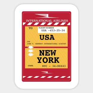 New York City Plane Ticket Sticker